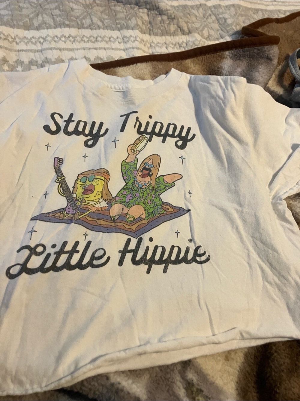 SpongeBob Squarepants White 'Stay Trippy Little Hippie' Graphic Crop Top